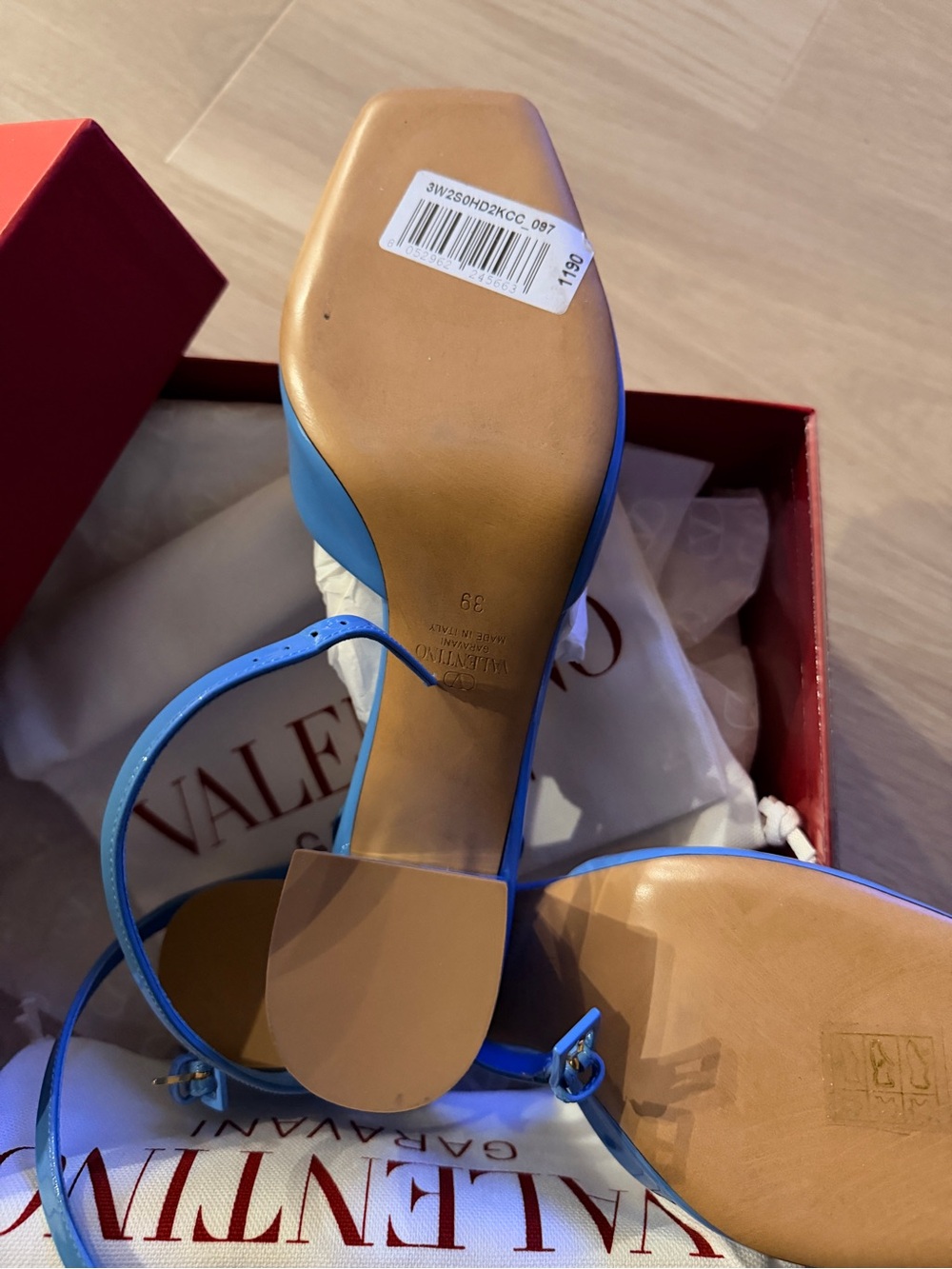 Valentino Garavani Blue One Stud Patent Leather Ankle-Strap Heel Sandals - Picture 3 of 7